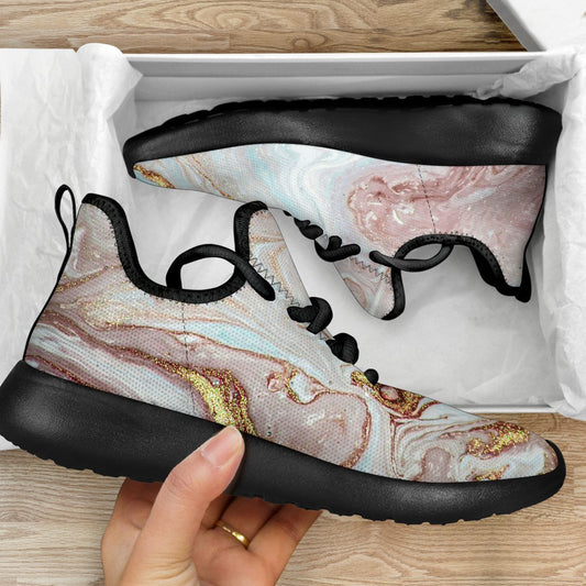 Pink Gold Liquid Marble Print Mesh Knit Shoes GearFrost