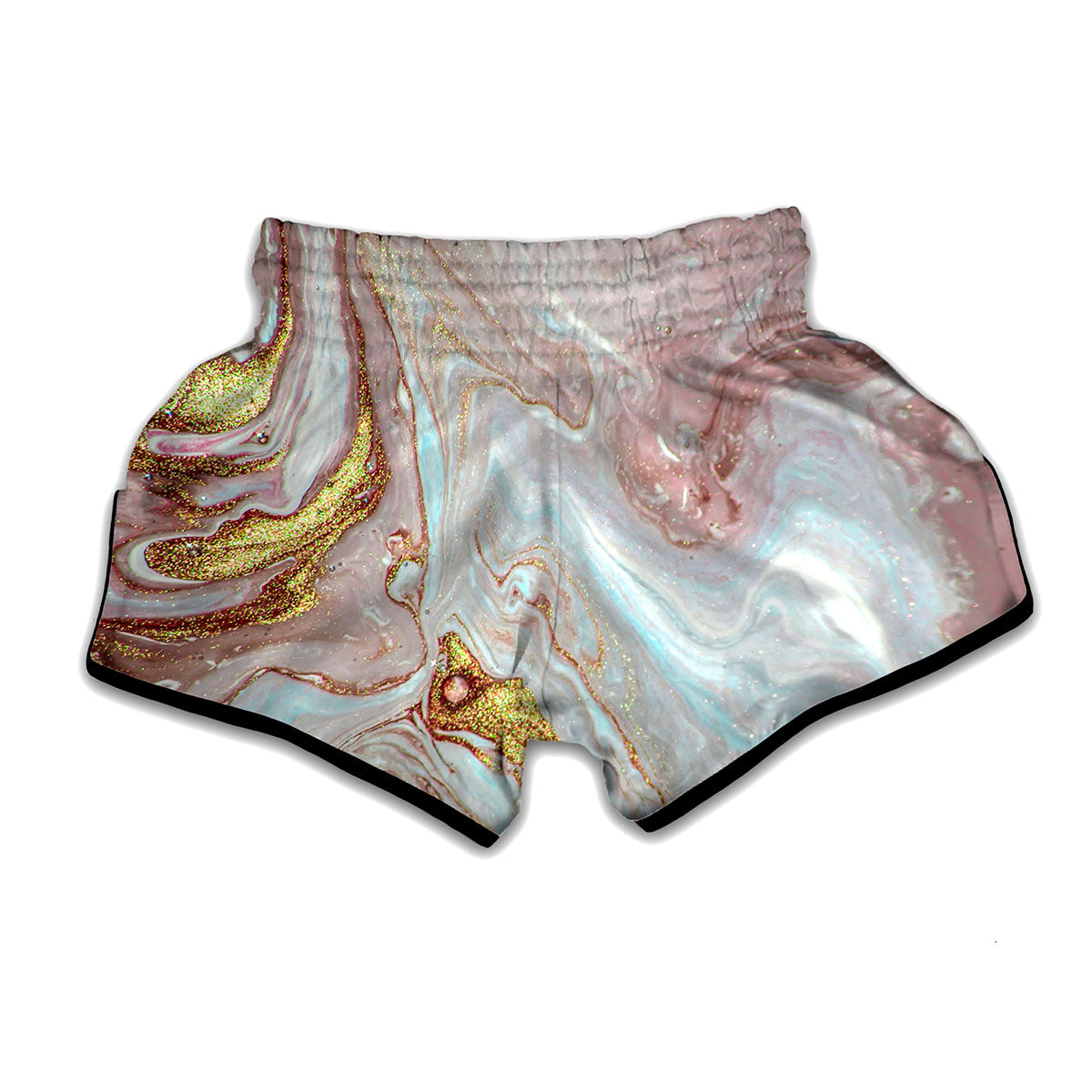 Pink Gold Liquid Marble Print Muay Thai Boxing Shorts