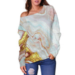 Pink Gold Liquid Marble Print Off Shoulder Sweatshirt GearFrost