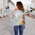 Pink Gold Liquid Marble Print Off Shoulder Sweatshirt GearFrost