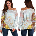 Pink Gold Liquid Marble Print Off The Shoulder Sweatshirt