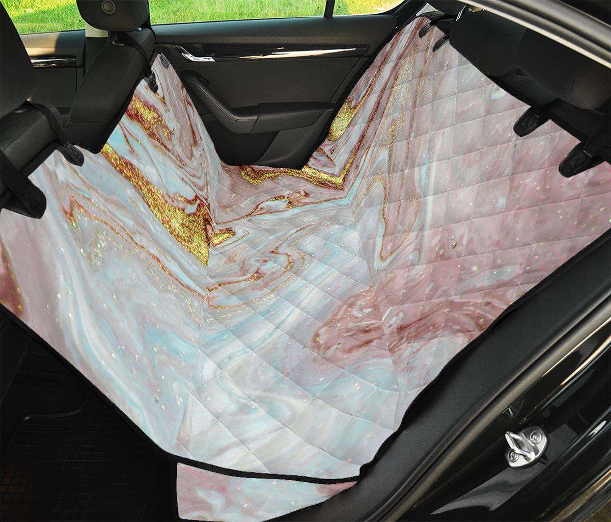 Pink Gold Liquid Marble Print Pet Car Back Seat Cover