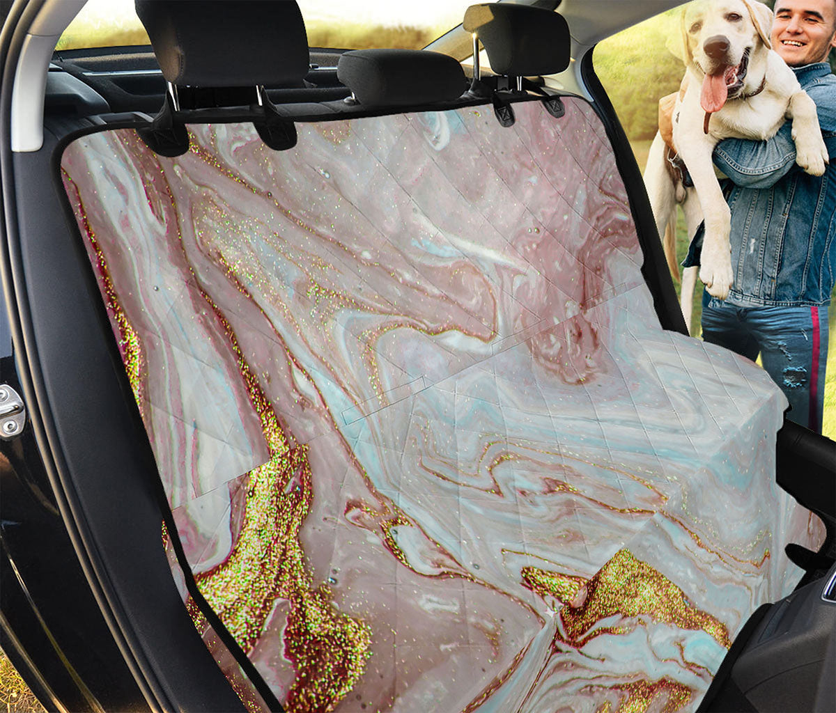 Pink Gold Liquid Marble Print Pet Car Back Seat Cover