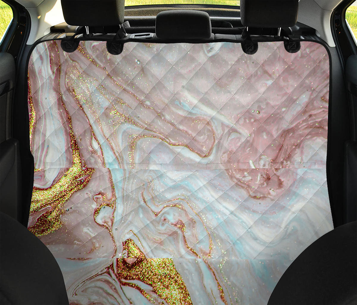 Pink Gold Liquid Marble Print Pet Car Back Seat Cover