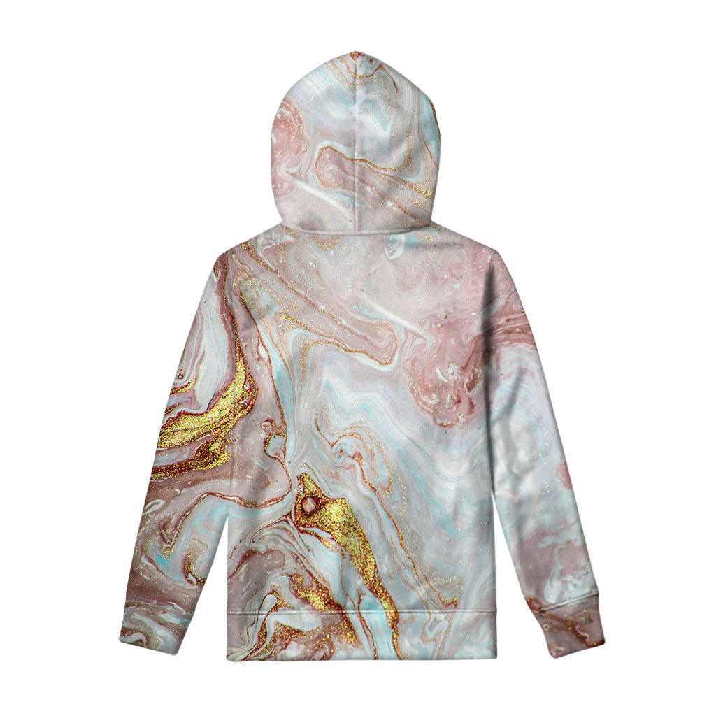 Pink Gold Liquid Marble Print Pullover Hoodie
