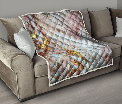 Pink Gold Liquid Marble Print Quilt
