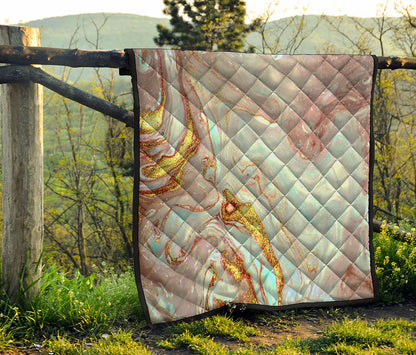 Pink Gold Liquid Marble Print Quilt