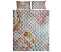 Pink Gold Liquid Marble Print Quilt Bed Set