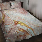 Pink Gold Liquid Marble Print Quilt Bed Set