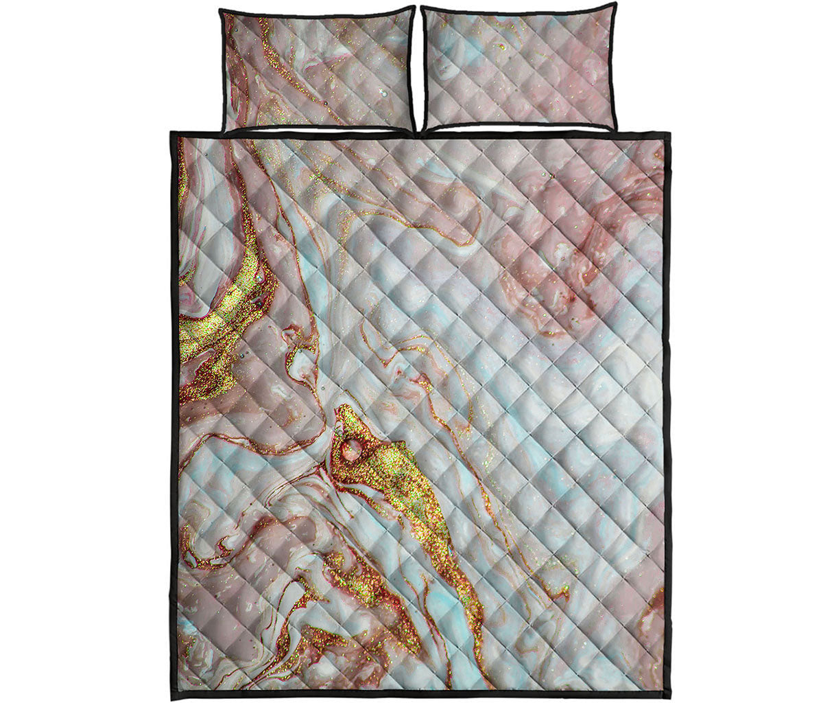 Pink Gold Liquid Marble Print Quilt Bed Set