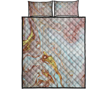 Pink Gold Liquid Marble Print Quilt Bed Set