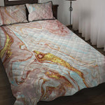 Pink Gold Liquid Marble Print Quilt Bed Set