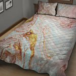 Pink Gold Liquid Marble Print Quilt Bed Set