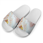 Pink Gold Liquid Marble Print White Slide Sandals