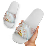 Pink Gold Liquid Marble Print White Slide Sandals
