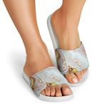 Pink Gold Liquid Marble Print White Slide Sandals