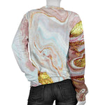 Pink Gold Liquid Marble Print Women's Crewneck Sweatshirt GearFrost