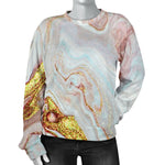 Pink Gold Liquid Marble Print Women's Crewneck Sweatshirt GearFrost