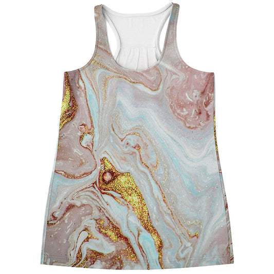 Pink Gold Liquid Marble Print Women's Racerback Tank Top