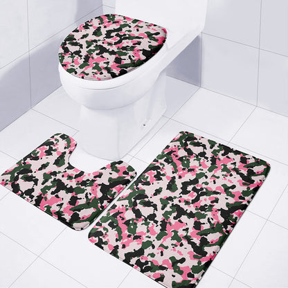 Pink Green And Black Camouflage Print 3 Piece Bath Mat Set