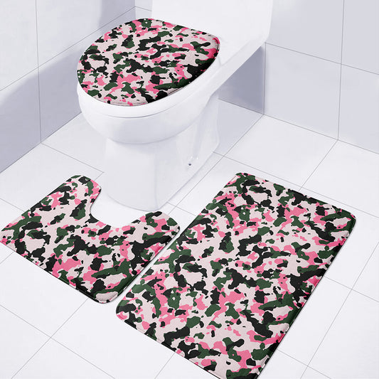 Pink Green And Black Camouflage Print 3 Piece Bath Mat Set