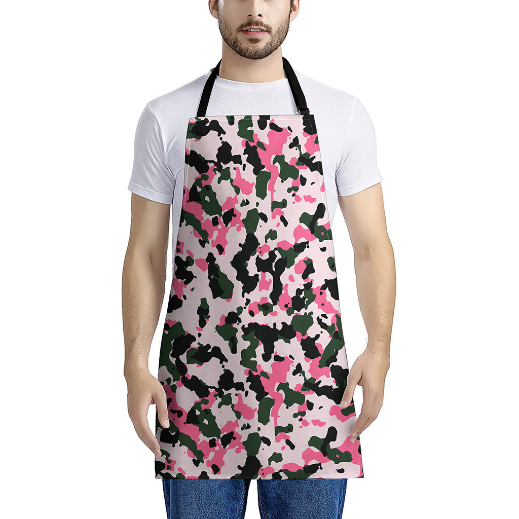 Pink Green And Black Camouflage Print Apron