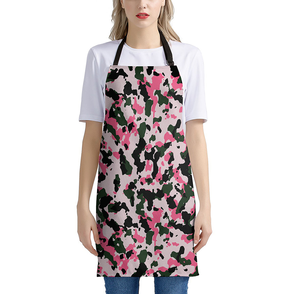 Pink Green And Black Camouflage Print Apron