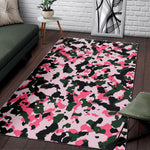 Pink Green And Black Camouflage Print Area Rug GearFrost