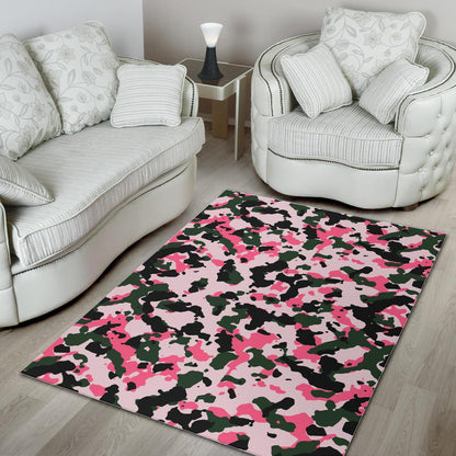 Pink Green And Black Camouflage Print Area Rug GearFrost