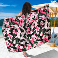 Pink Green And Black Camouflage Print Beach Sarong Wrap