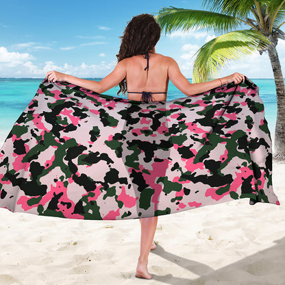 Pink Green And Black Camouflage Print Beach Sarong Wrap