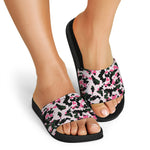 Pink Green And Black Camouflage Print Black Slide Sandals