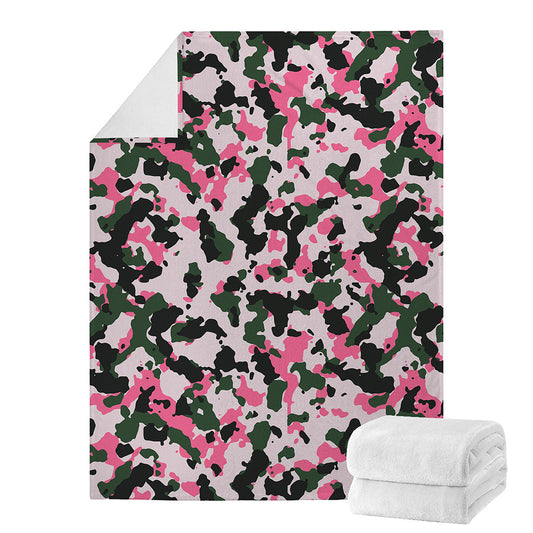 Pink Green And Black Camouflage Print Blanket