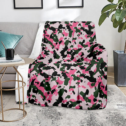 Pink Green And Black Camouflage Print Blanket