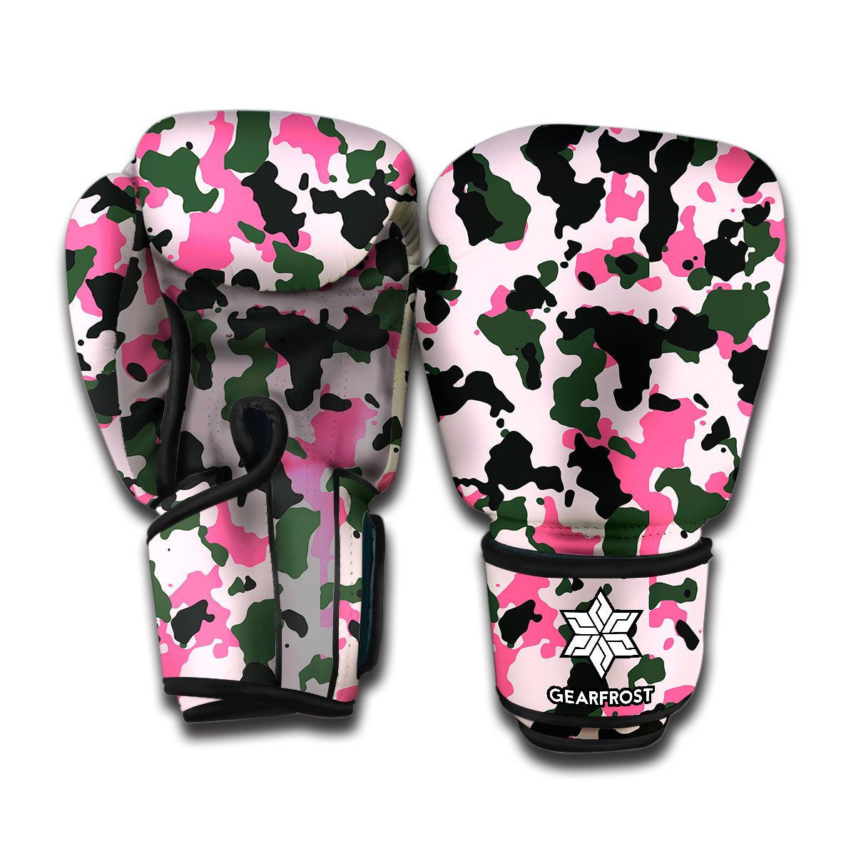 Pink Green And Black Camouflage Print Boxing Gloves
