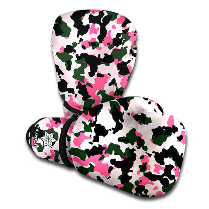 Pink Green And Black Camouflage Print Boxing Gloves
