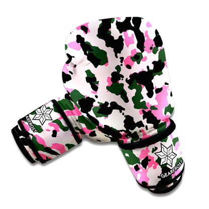 Pink Green And Black Camouflage Print Boxing Gloves