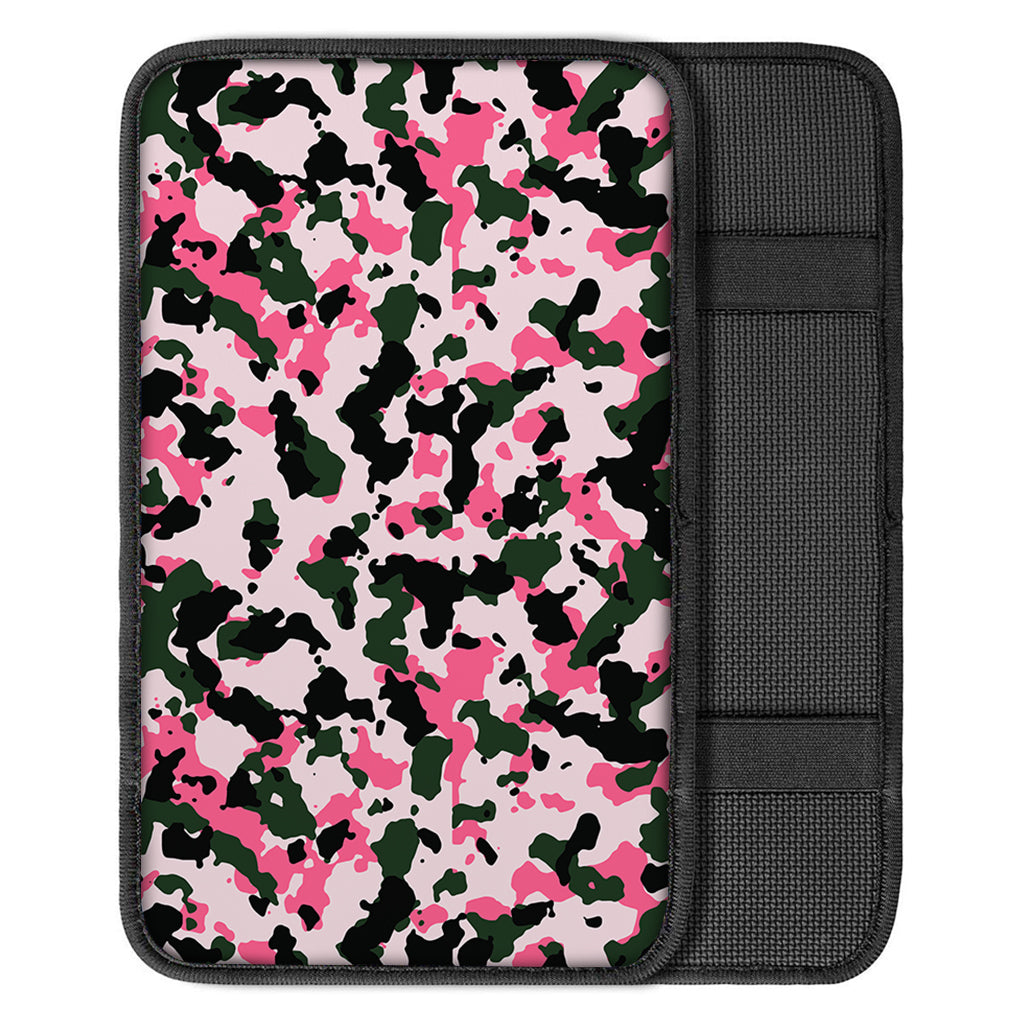 Pink Green And Black Camouflage Print Car Center Console Cover