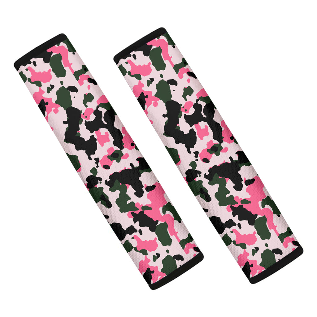 Pink Green And Black Camouflage Print Car Seat Belt Covers