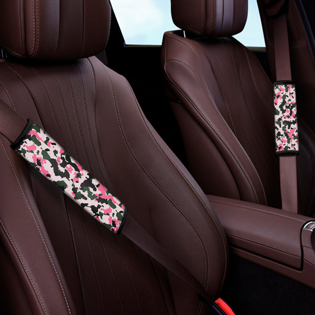 Pink Green And Black Camouflage Print Car Seat Belt Covers