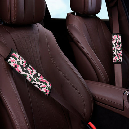 Pink Green And Black Camouflage Print Car Seat Belt Covers