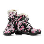 Pink Green And Black Camouflage Print Comfy Boots GearFrost