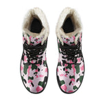 Pink Green And Black Camouflage Print Comfy Boots GearFrost