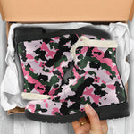 Pink Green And Black Camouflage Print Comfy Boots GearFrost