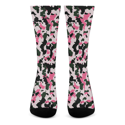 Pink Green And Black Camouflage Print Crew Socks