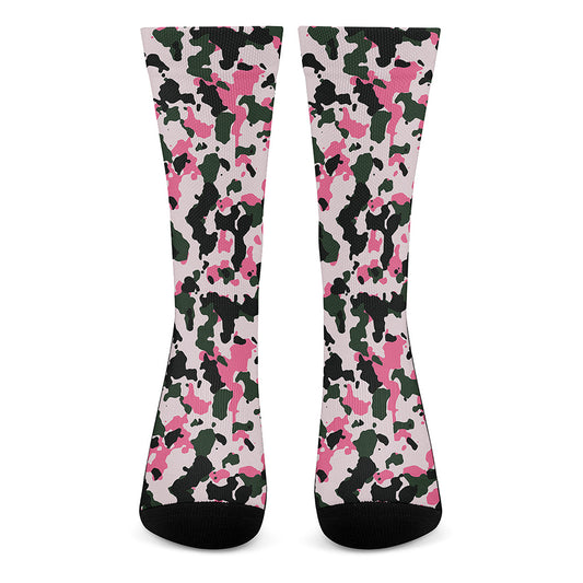 Pink Green And Black Camouflage Print Crew Socks