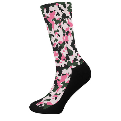 Pink Green And Black Camouflage Print Crew Socks