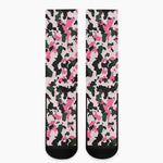 Pink Green And Black Camouflage Print Crew Socks