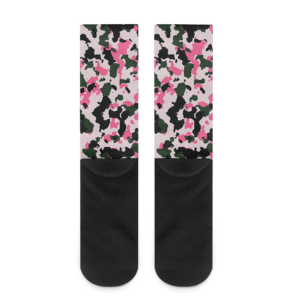 Pink Green And Black Camouflage Print Crew Socks