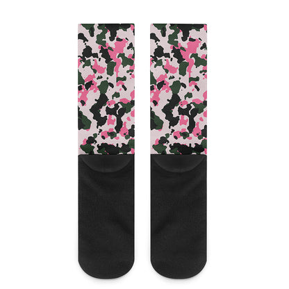 Pink Green And Black Camouflage Print Crew Socks